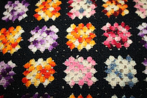 Black Granny Square Afghan Crochet Handmade Roseanne Lap Blanket 34" x 55"-SU - Picture 5 of 7