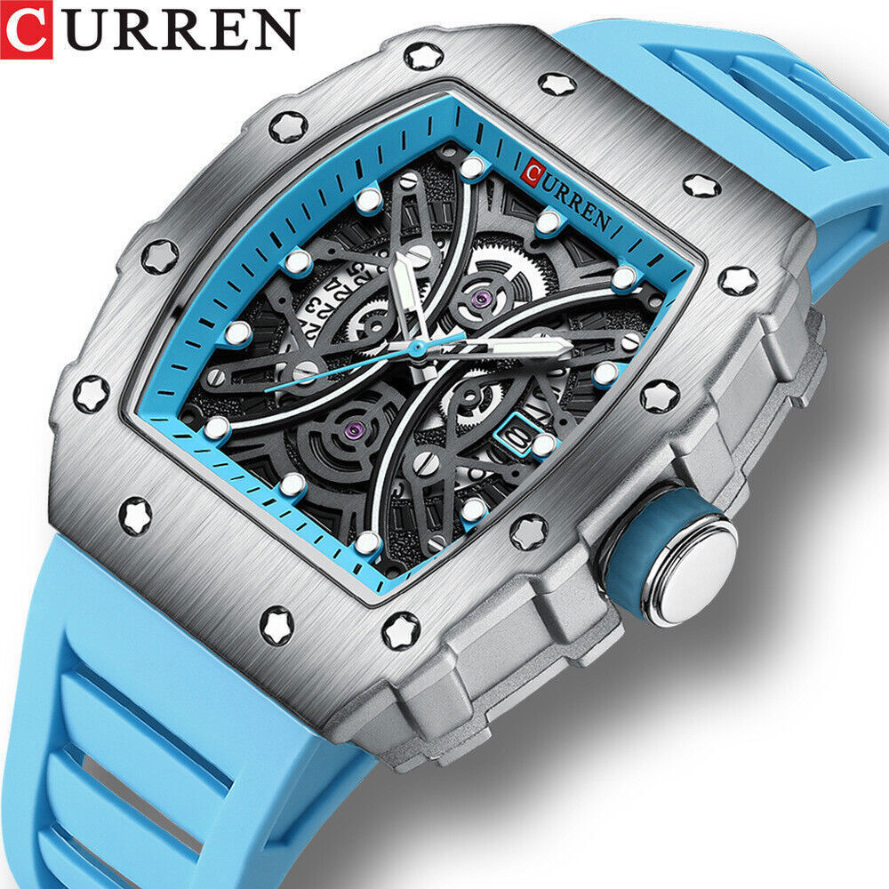 CURREN Men Watch Top Brand Sport Wristwatch with Date Hollow Silicone Watches