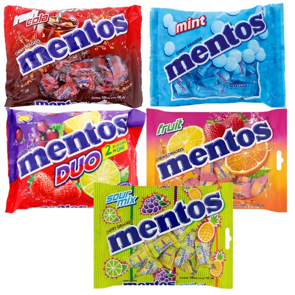 Dulces de aliento fresco Candy Mentos deliciosos 5 sabores como nuevos, mezcla agria, dúo, fruta, cola