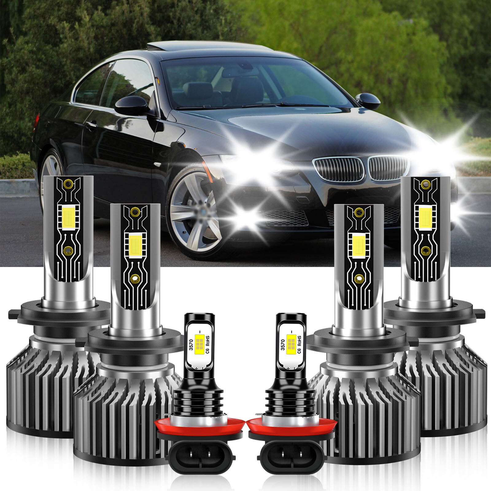 6Pcs LED Headlight + Fog Light Bulb Combo 6500K For BMW 335i GT xDrive 2014-2016
