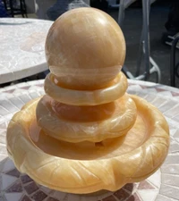 Small Self-Contained Hand-Carved Yellow Marble Fountain