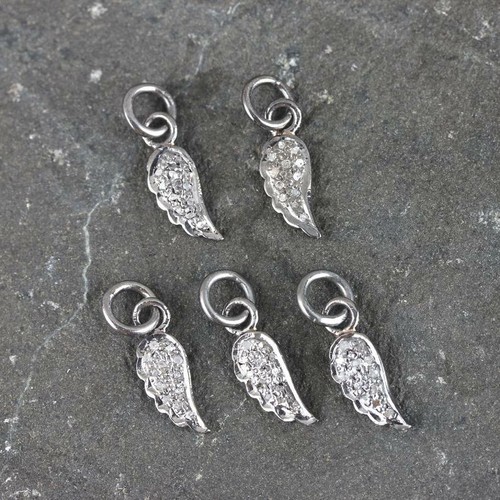 Natural Pave Diamond Angel Wing Charm 925 Sterling Silver Diamond Charms Pendant - Picture 2 of 12