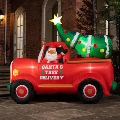 7.5ft Long Christmas Inflatable Santa on Red Truck Led Lighted Lawn Yard Deco
