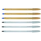 6 Bic Cristal Shine 1mm 3 Black And 3 Blue Ballpoint Pens Gold Silver 3411