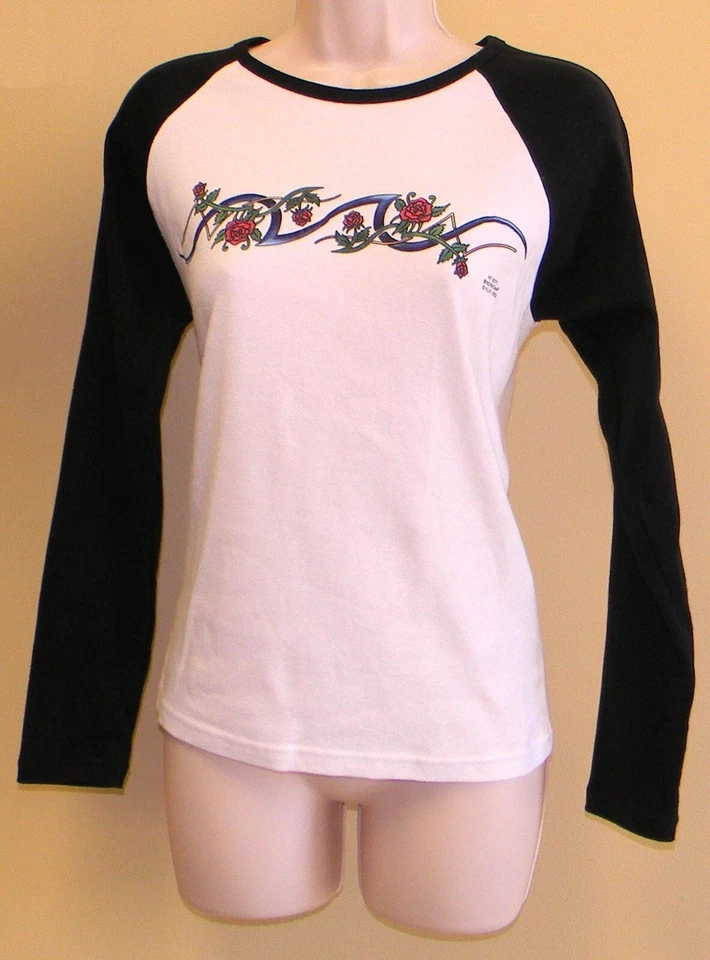 2x Anvil Biker White/Black Seamless Shirt Long Sleeve 100% Cotton Junior S-7/8 - Image 2 of 4