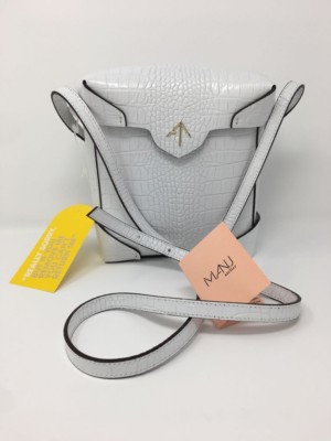MANU ATELIER Mini Umhängetasche makellos Kroko-Prägung weiß Leder