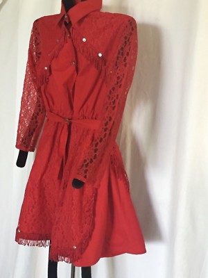 Western Wedding Flower Girl Red Lace and Fringe Dress, S-XL | eBay
