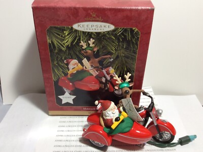 HALLMARK MOTORCYCLE CHUMS ORNAMENT 1997 New in box LIGHTS SANTA & REINDEER
