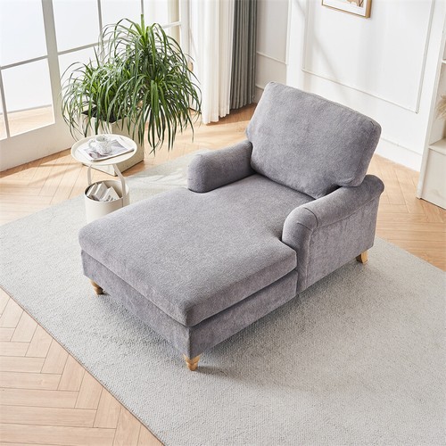 Modern Oversized Chaise Lounge Couches Sleeper Sofa Armchairs w/Wood Legs-Gray - Picture 19 of 22
