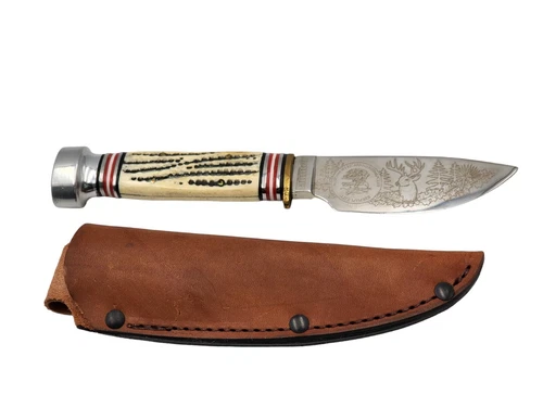 North American Hunting Club Life Member Hunter Knife Stag Handle Caribou Blade