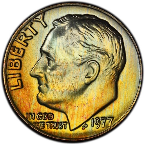 MS65 1977 10C Roosevelt Dime, PCGS Secure- Pretty Album Toned - Picture 5 of 6