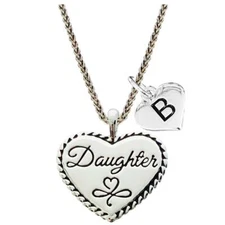 Custom Daughter Silver Heart Necklace Pendant Child Jewelry Choose Initial