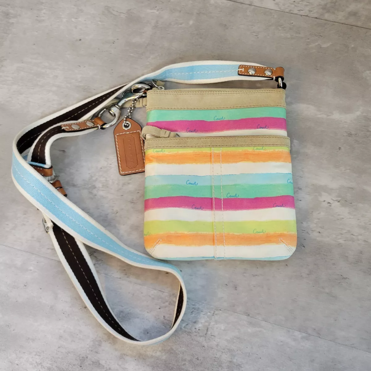 Coach Crossbody Hamilton Watercolor Rainbow Stripe Purse 10718 Fabric Bag