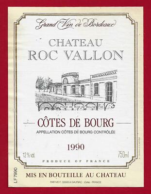 75/38 Etikett Label Gd Wein Bordeaux CÔTES DE BOURG CHATEAU ROC VALON GAURIAC