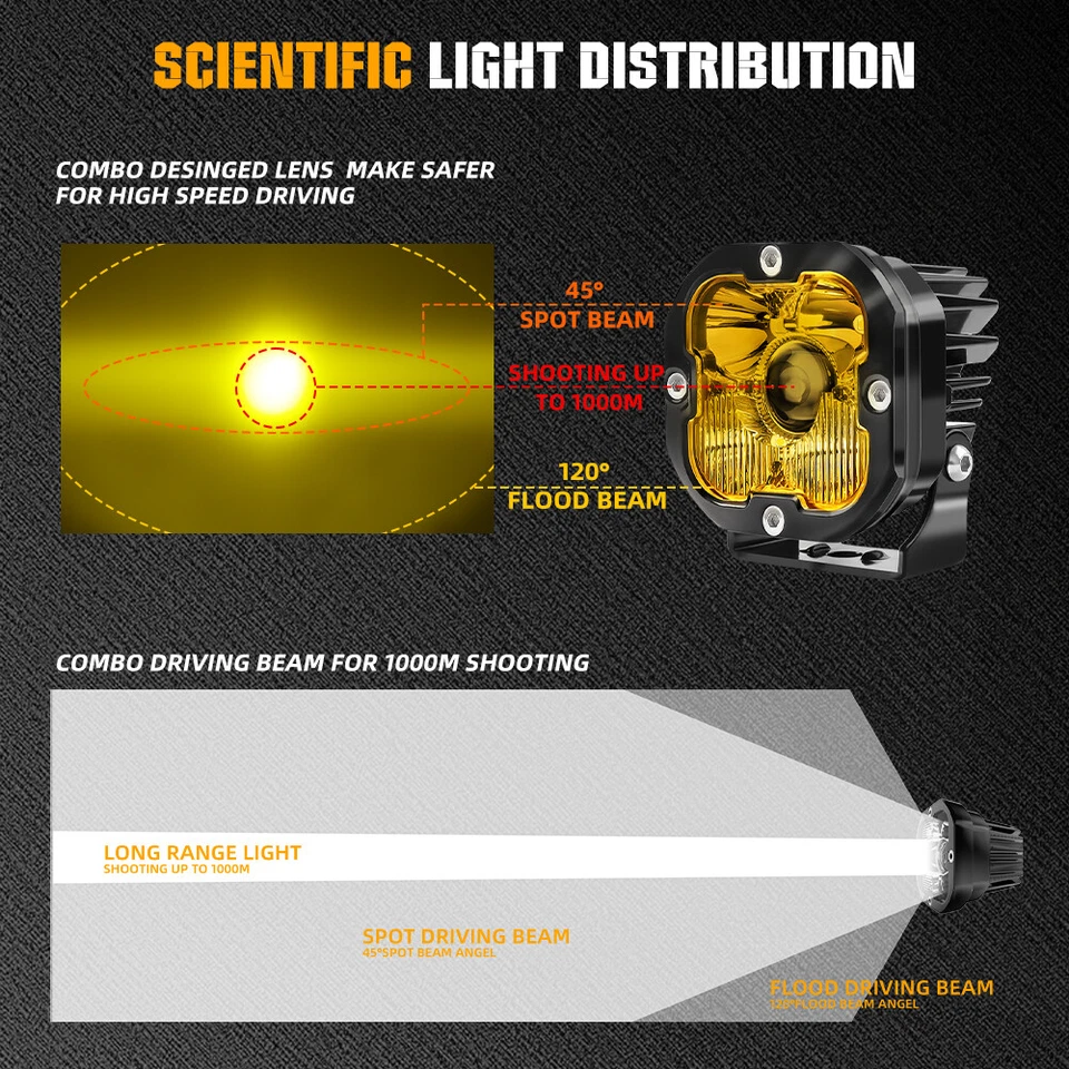 2x LÁMPARAS ANTINIEBLA LED LÁSER 3 PULGADAS PARA TOYOTA TACOMA 4RUNNER 2010-2023 TUNDRA ÁMBAR Foto 4 de 4
