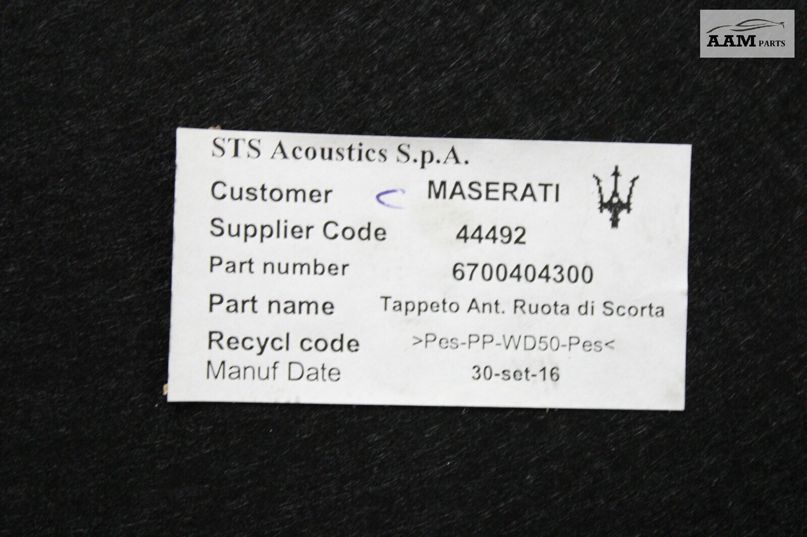 2014-2021 MASERATI GHIBLI M157 REAR LOWER TRUNK CARGO FLOOR BOOT MAT CARPET OEM