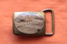 Vintage Small BTS Solid Brass with Stone Made In USA Belt Buckle