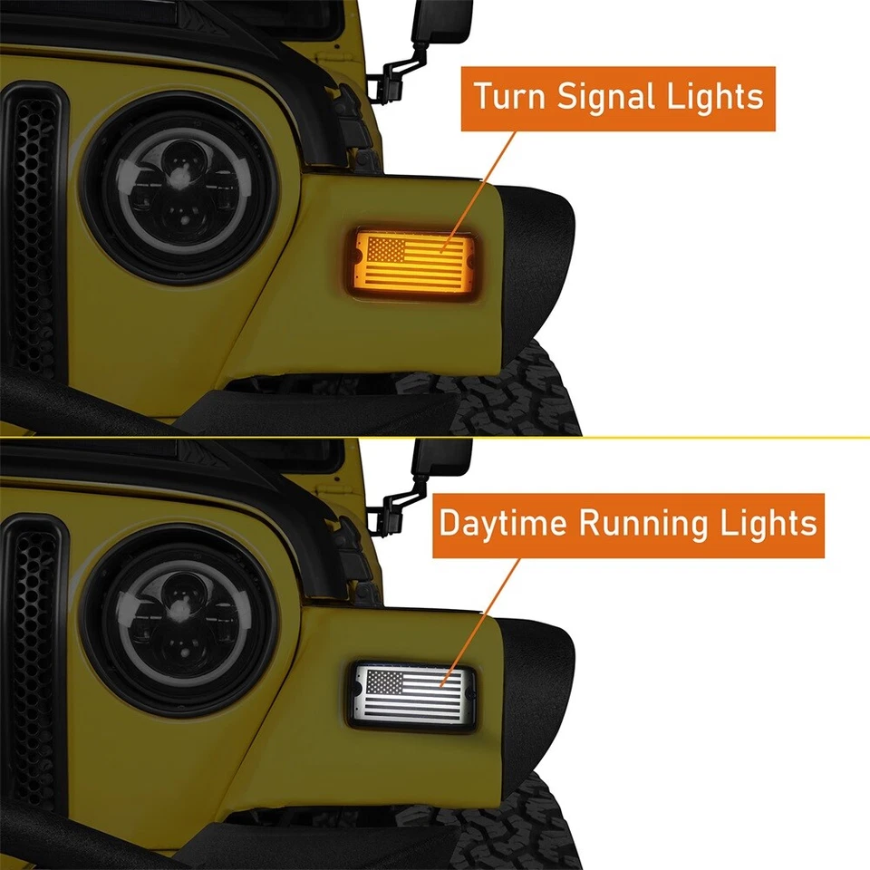 Luces LED de 2 piezas de señales de giro para guardabarros con DRL blanco para Jeep Wrangler TJ 1997-2006 Foto 4 de 4