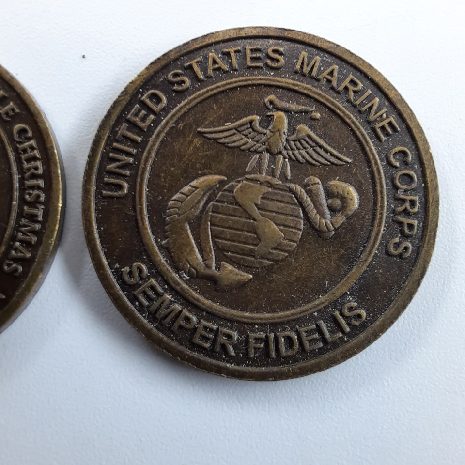 US Marine Corps Toys For Tots Token Coins Semper Fidelis Lot of 2