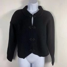 Herman Geist Petite Womens Cardigan Sweater Sz PM Black Waist Length Collar Wool