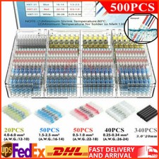 500x Waterproof Heat Shrink Solder Seal Sleeve Wire Butt Connectors Terminal Kit