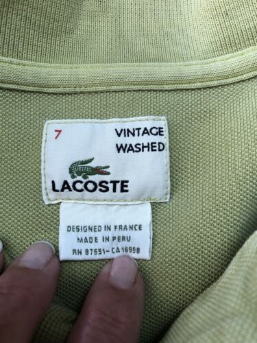 Camisa polo Lacoste vintage lavada para hombre talla 7 verde algodón - Imagen 3 de 10