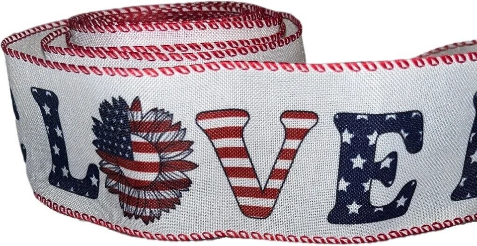 Wired Edge Ribbon 2-1/2"x10yards each Patriotic Stars & Stripes Love ~ 4th July - Image 3 of 3