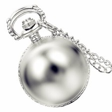 Silver Pocket Watch Vintage Quartz Analog Pendant Necklace Chain Watch Gift
