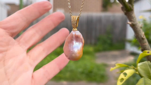 Rare 17.5X26mm Baroque Orange Purple Freshwater Pearl S925 Silver pendant TH276 - Video 1 of 1