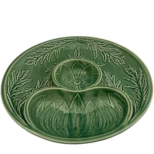 Vintage Bordallo Pinheiro Chip and Dip Majolica Platter Dip and Vegatable Tray