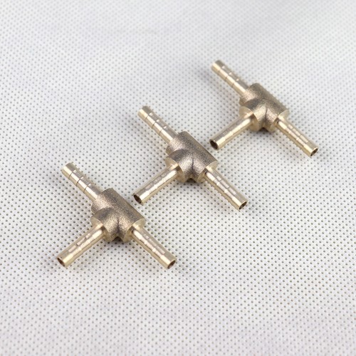 3Pcs HOSE BARB TEE Brass Pipe 3 WAY T Fitting Thread Gas Fuel Water 1/8"4mm - Afbeelding 3 van 7