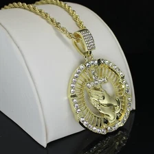 Men Praying Cross Cz Pendant 24" Chain 14k Gold Plated Hip Hop Jewelry