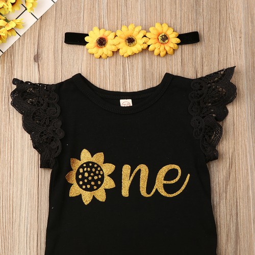 Infant Baby Girls Outfits Summer Sleeveless Sunflower Romper Skirt Headband Set - Picture 4 of 5