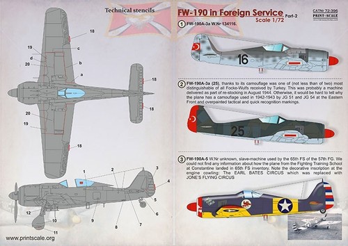 PSL72396 Print Scale Decals 1:72 Focke-Wulf Fw-190 in Foreign Service Part 2 - Bild 2 von 4