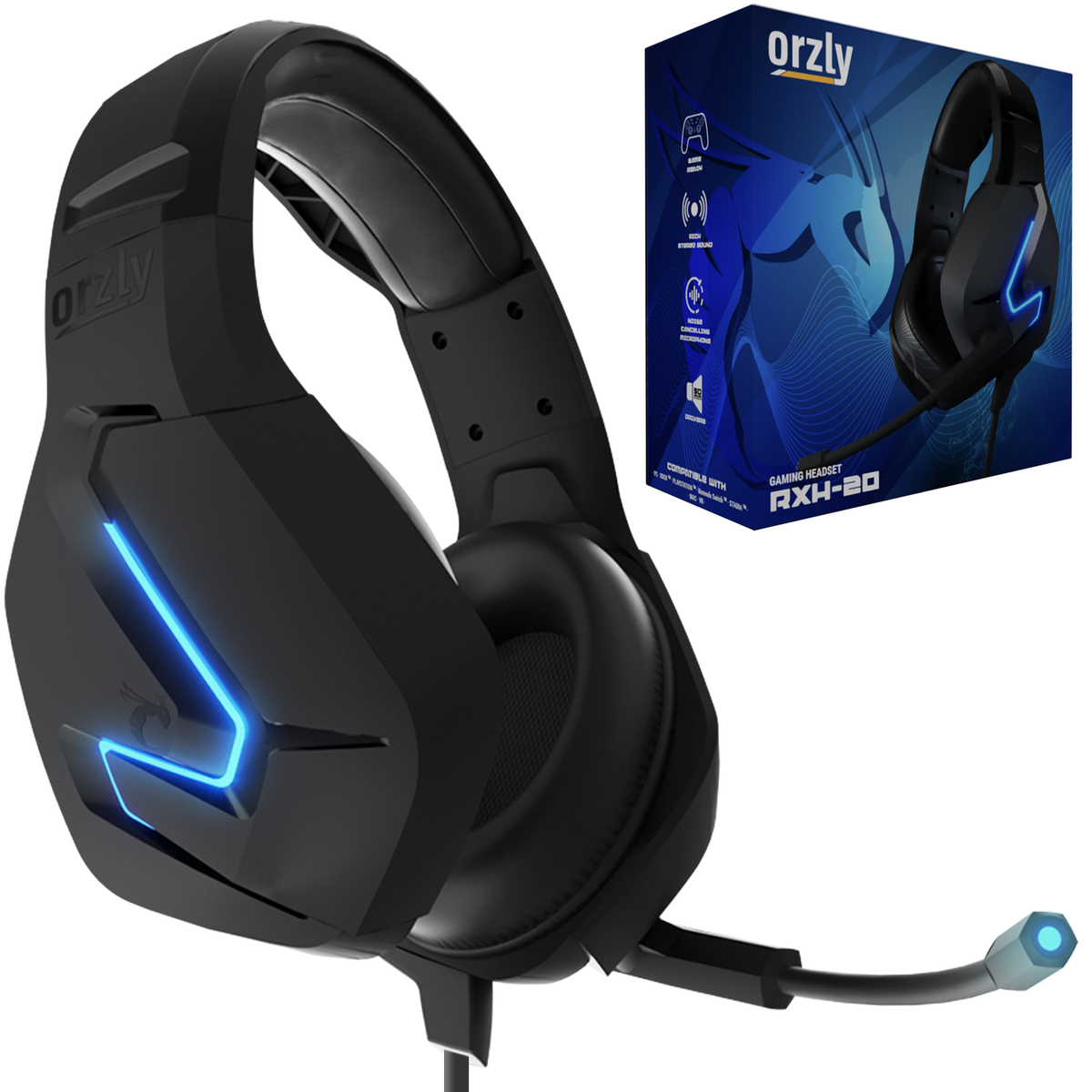Orzly Premium RXH-20 Gaming Headset LED with Mic for PS5 Xbox PC