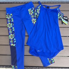 TYR Women's Durafast Blue Edessa Shea 2 N 1 Tank S W/ Active Bottom XS NEW