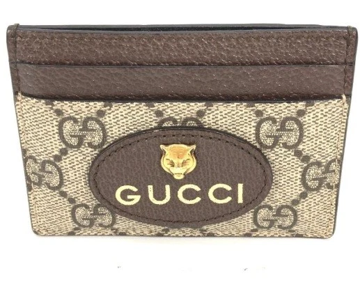Portefeuille GUCCI GG Suprême Monogramme Néo Vintage Tête de Chat Mince Porte Carte Marron