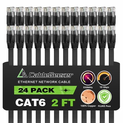 Cat 6 Ethernet Cable 2ft 24 Pack at a Cat5e Price but Higher Bandwidth Flat I...