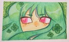 ACEO original 2.5” x 3.5” anime girl face whimsical green by @upsidedownraddish — photo 3