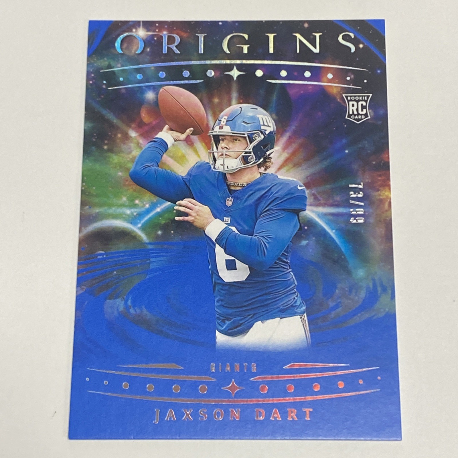 Jaxson Dart 2025 Panini Origins Football Base #145 Blue /99 Giants RC KG