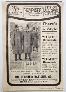 1901 Fechheimer-Fishel EFF EFF Overcoats Original Print Ad NY New York