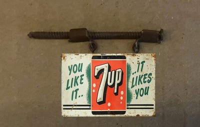 WEATHERED METAL HO SCALE HANGING BUILDING STORE GAS STATION 7UP SODA SIGN HOH48