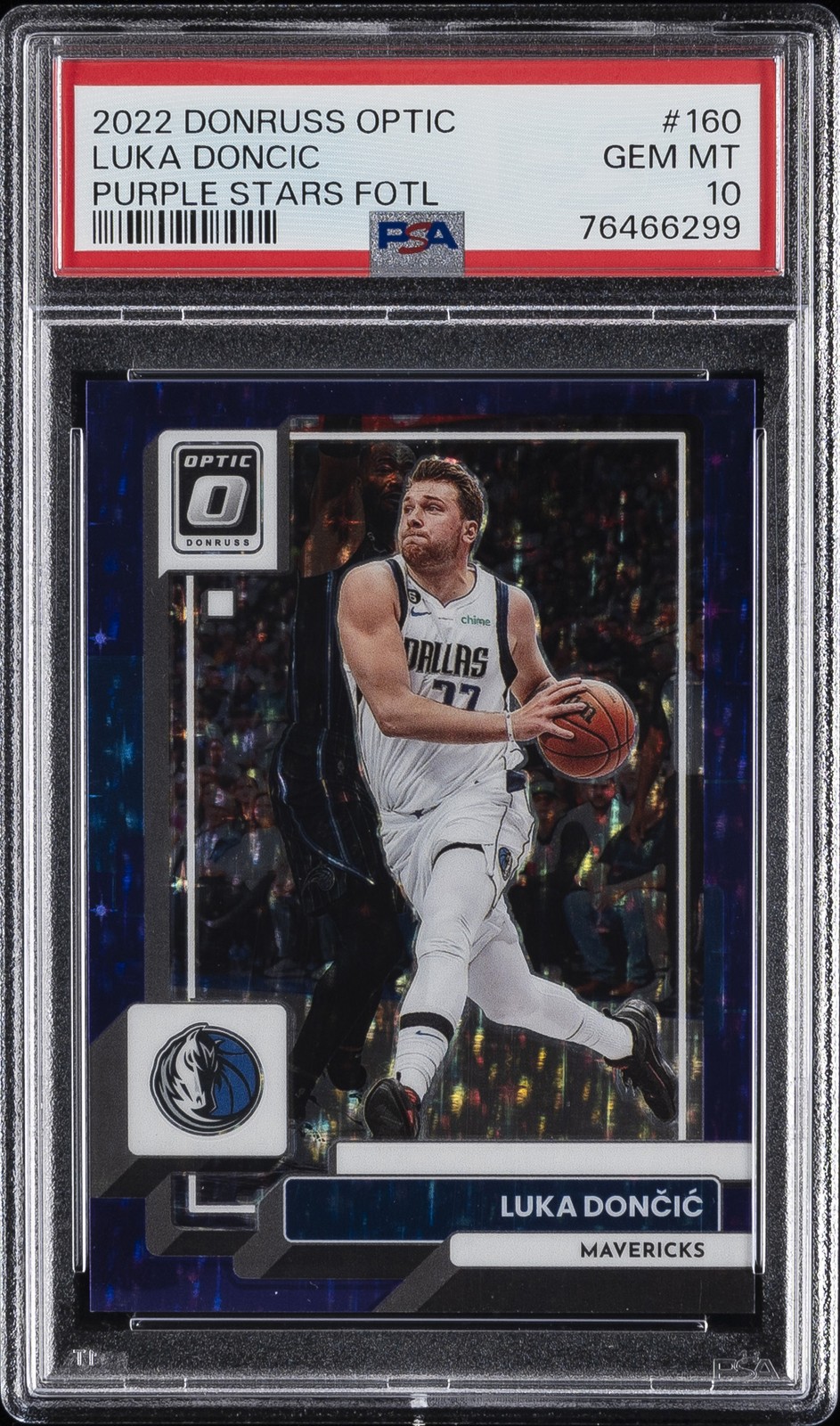 2022 PANINI DONRUSS OPTIC PURPLE STARS FOTL #160 LUKA DONCIC 13/17 PSA 10