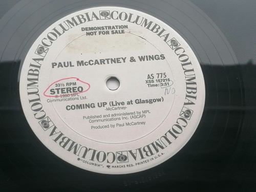 PAUL MCCARTNEY & WINGS 1979 USA 12 " COMING UP DEMO COPY - Foto 4 di 5