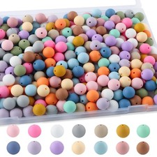 170Pcs 15mm Silicone Beads for Keychain Making, Mixed Color Round Silicone Beads