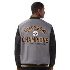 Pittsburgh Steelers 6 Time Super Bowl Champions BullPen Varsity Jacket By GIII
