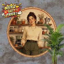 Fashion Woman Dining Kitchen Cafe Round Metal Sign Wall Decor 8x8