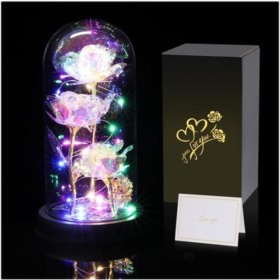 Geschenk Rosen im Glas mit Licht Infinity Rose Blume für Frauen Muttertag Geb...