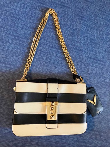 Valentino Garavani Studded Chain Shoulder Bag White Black Leather