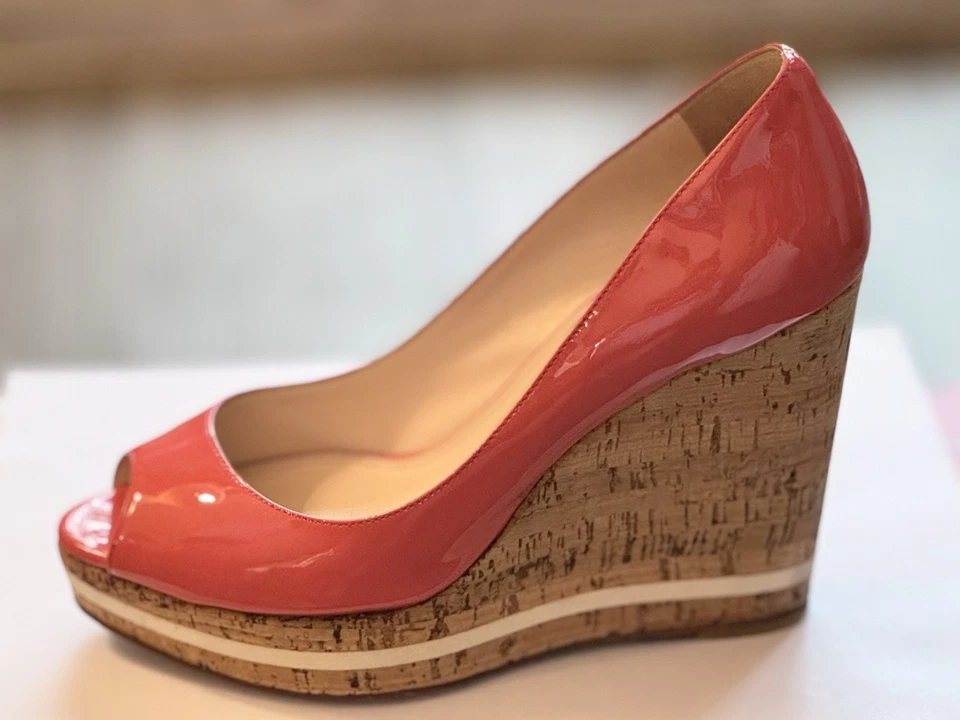 $790 Prada Coral Patente Punta abierta Cuña Plataforma Bombas 37 Foto 3 de 4